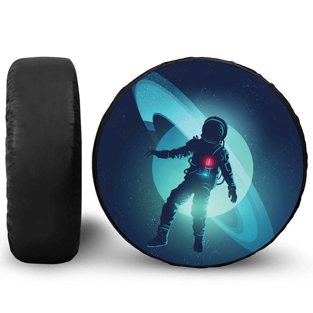 Astronaut Floating Through Space Print Leather Spare Tire Cover