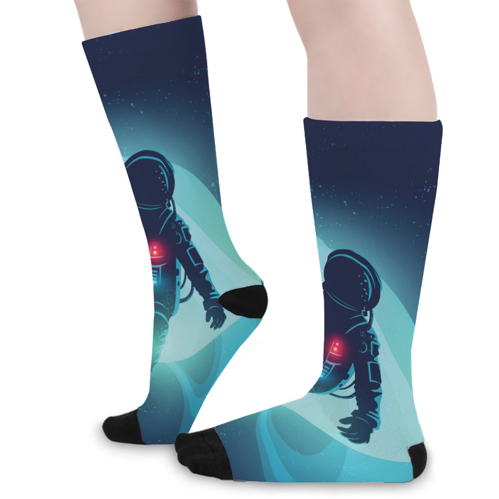 Astronaut Floating Through Space Print Long Socks