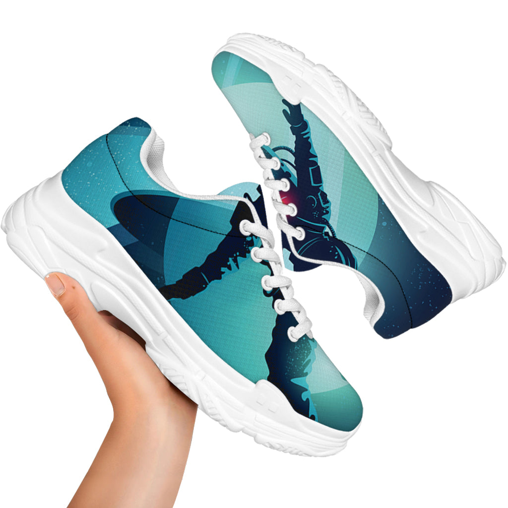 Astronaut Floating Through Space Print White Chunky Shoes