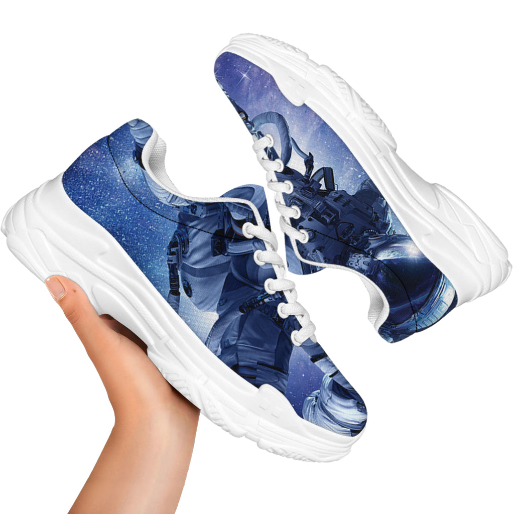 Astronaut On Space Mission Print White Chunky Shoes
