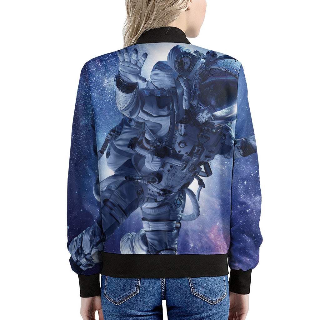 Astronaut On Space Mission Print Women's Bomber Jacket