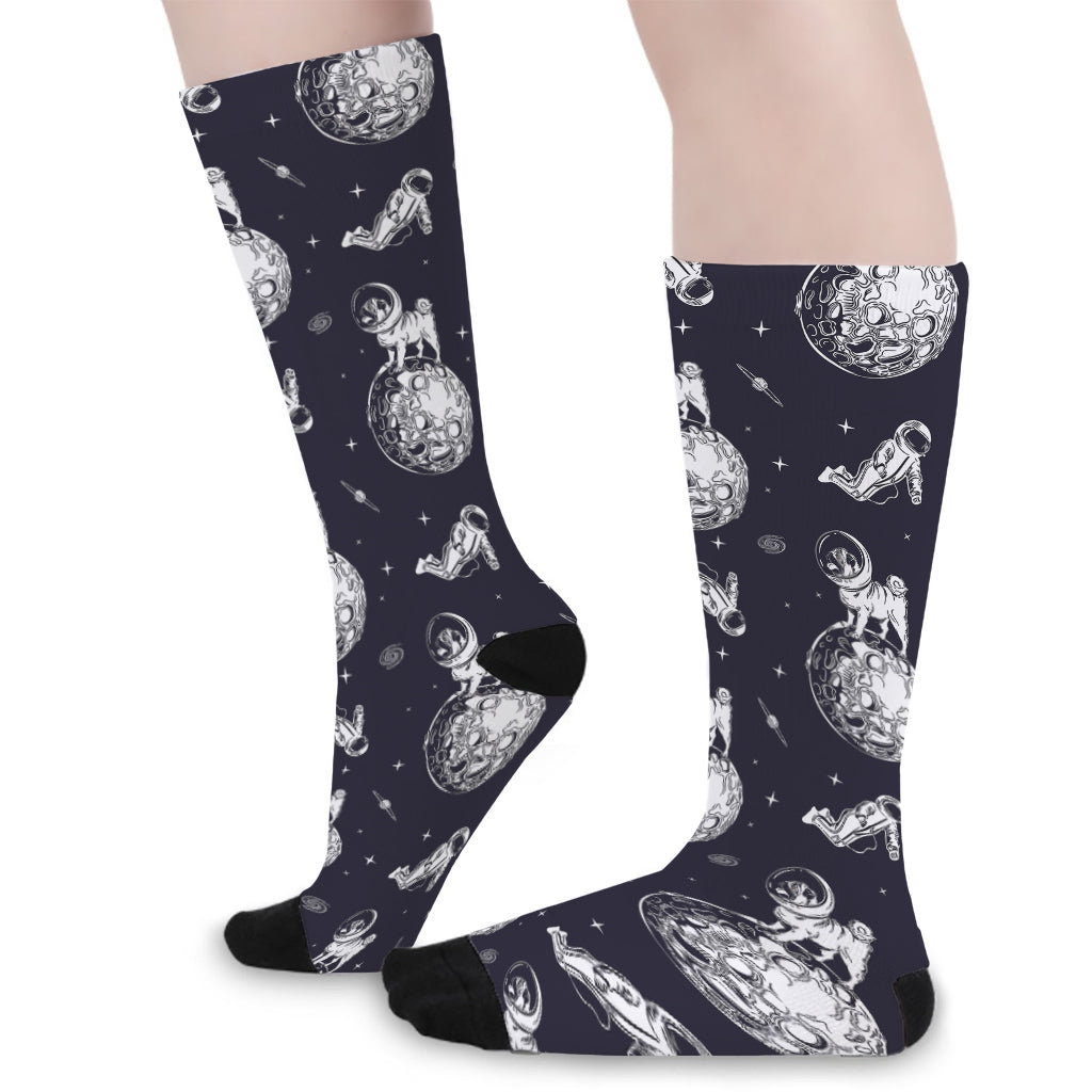 Astronaut Pug In Space Pattern Print Long Socks