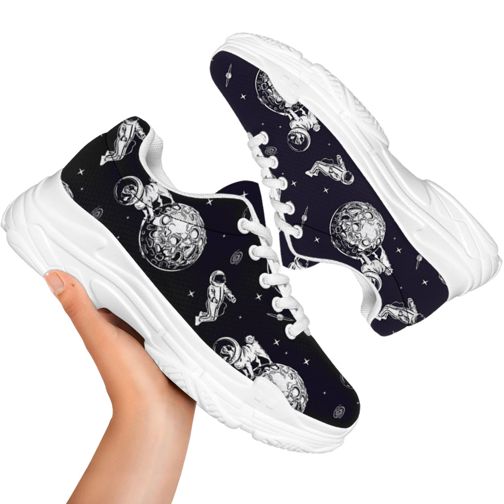Astronaut Pug In Space Pattern Print White Chunky Shoes