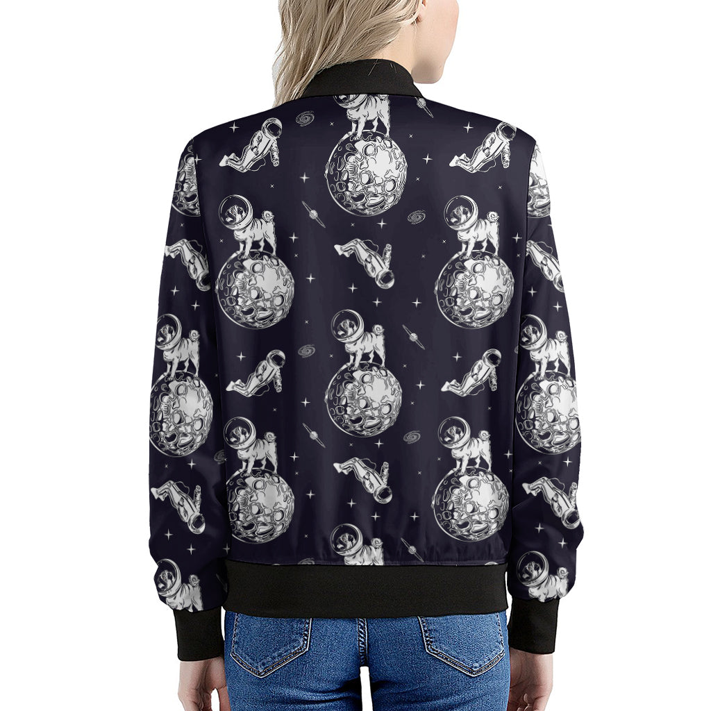 Astronaut Pug In Space Pattern Print Women's Bomber Jacket