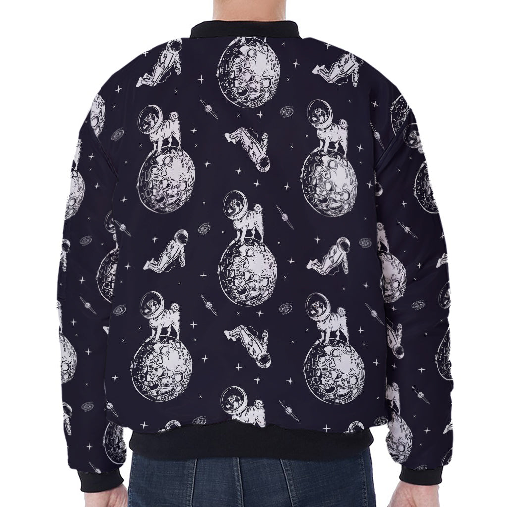 Astronaut Pug In Space Pattern Print Zip Sleeve Bomber Jacket
