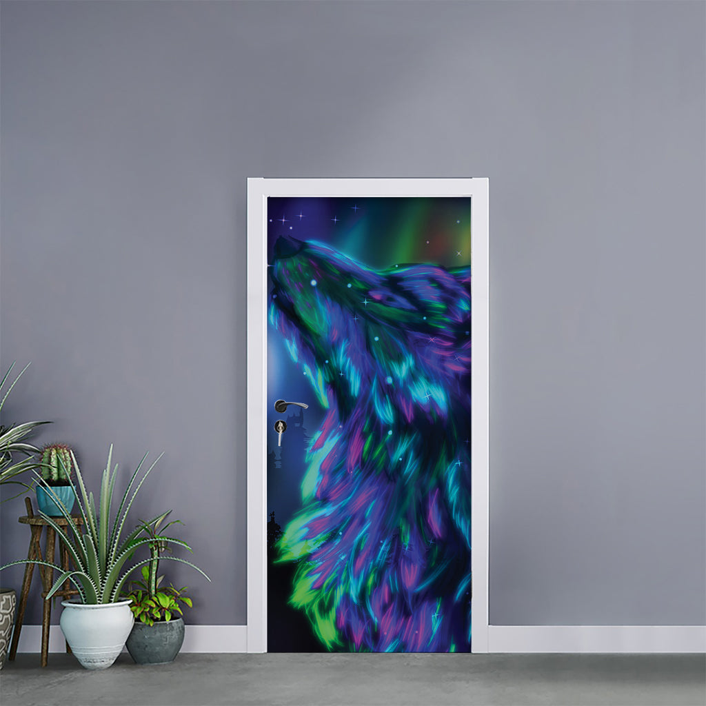 Aurora Howling Wolf Spirit Print Door Sticker