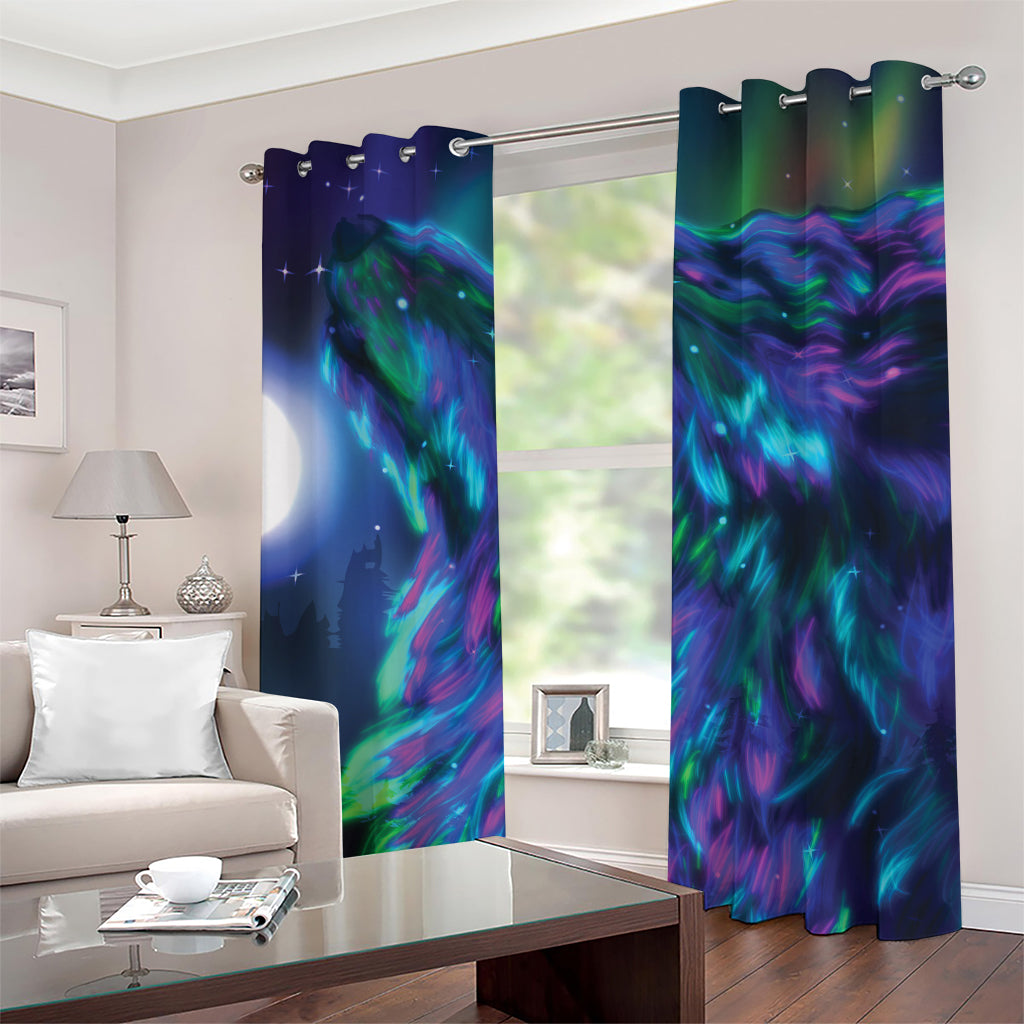 Aurora Howling Wolf Spirit Print Grommet Curtains