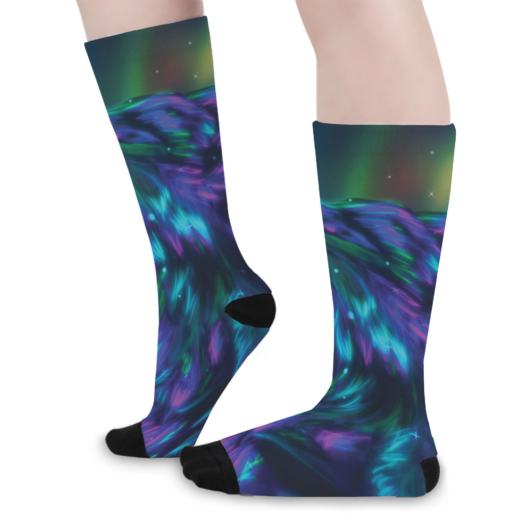 Aurora Howling Wolf Spirit Print Long Socks