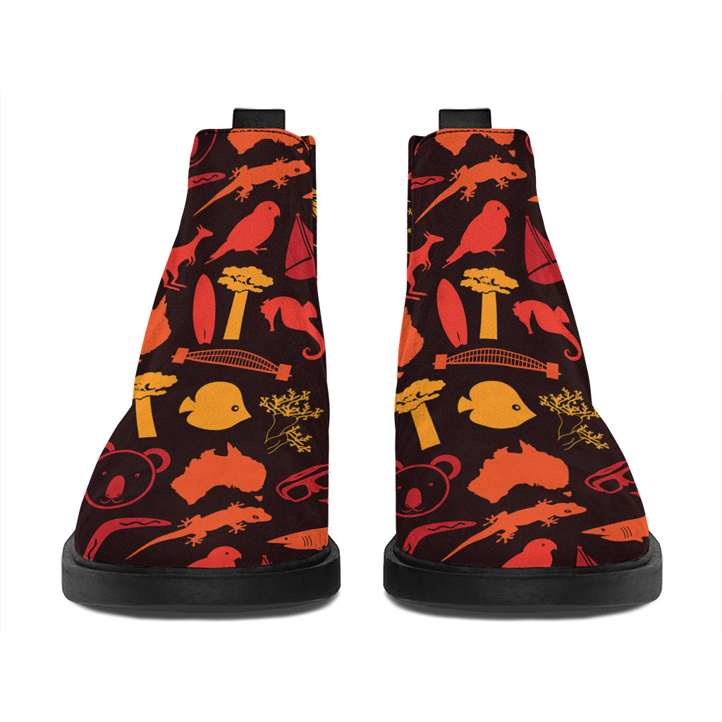 Australia Country Pattern Print Flat Ankle Boots