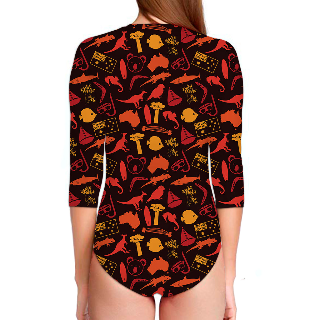 Australia Country Pattern Print Long Sleeve Swimsuit