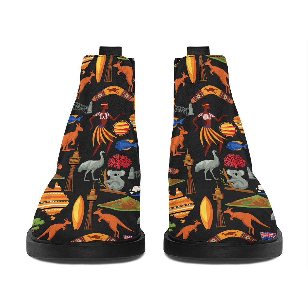 Australia Symbols Pattern Print Flat Ankle Boots