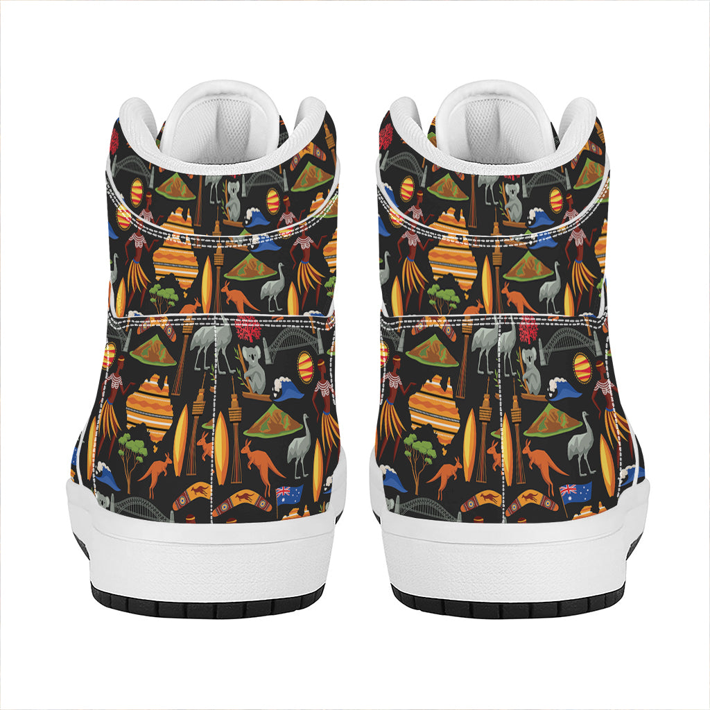 Australia Symbols Pattern Print High Top Leather Sneakers