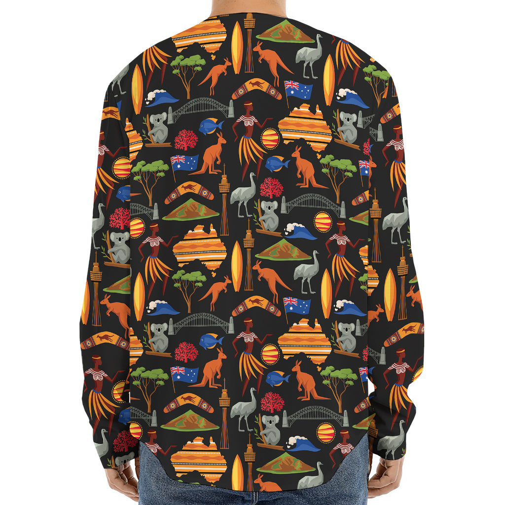 Australia Symbols Pattern Print Long Sleeve Baseball Jersey