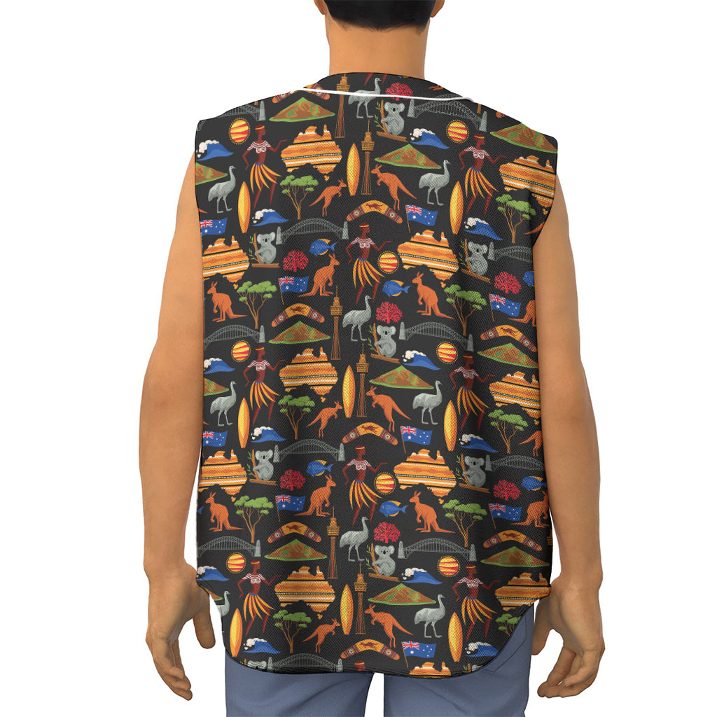 Australia Symbols Pattern Print Sleeveless Baseball Jersey