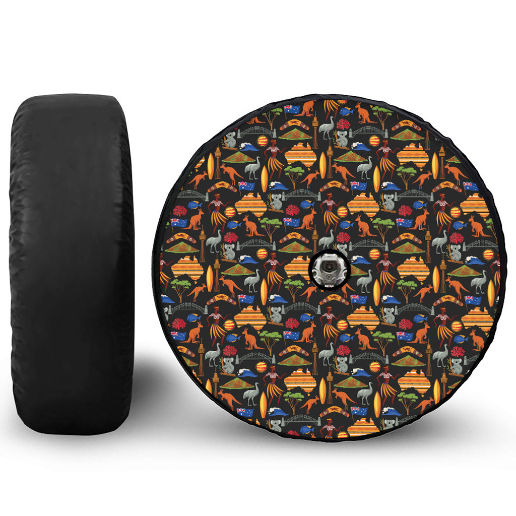 Australia Symbols Pattern Print Tire Cover With Camera Hole