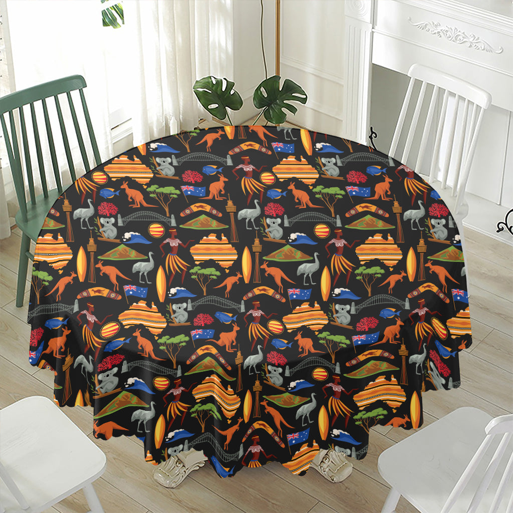 Australia Symbols Pattern Print Waterproof Round Tablecloth