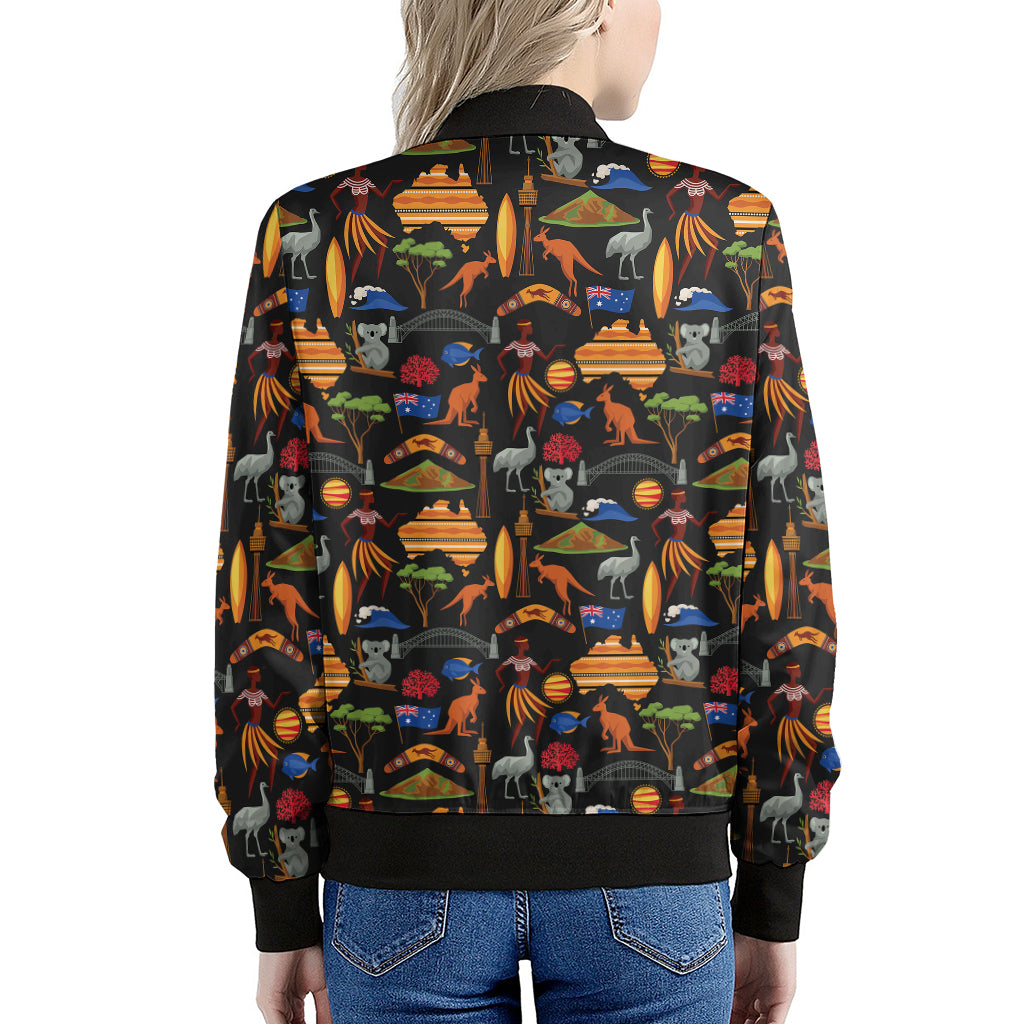 Australia Symbols Pattern Print Women's Bomber Jacket