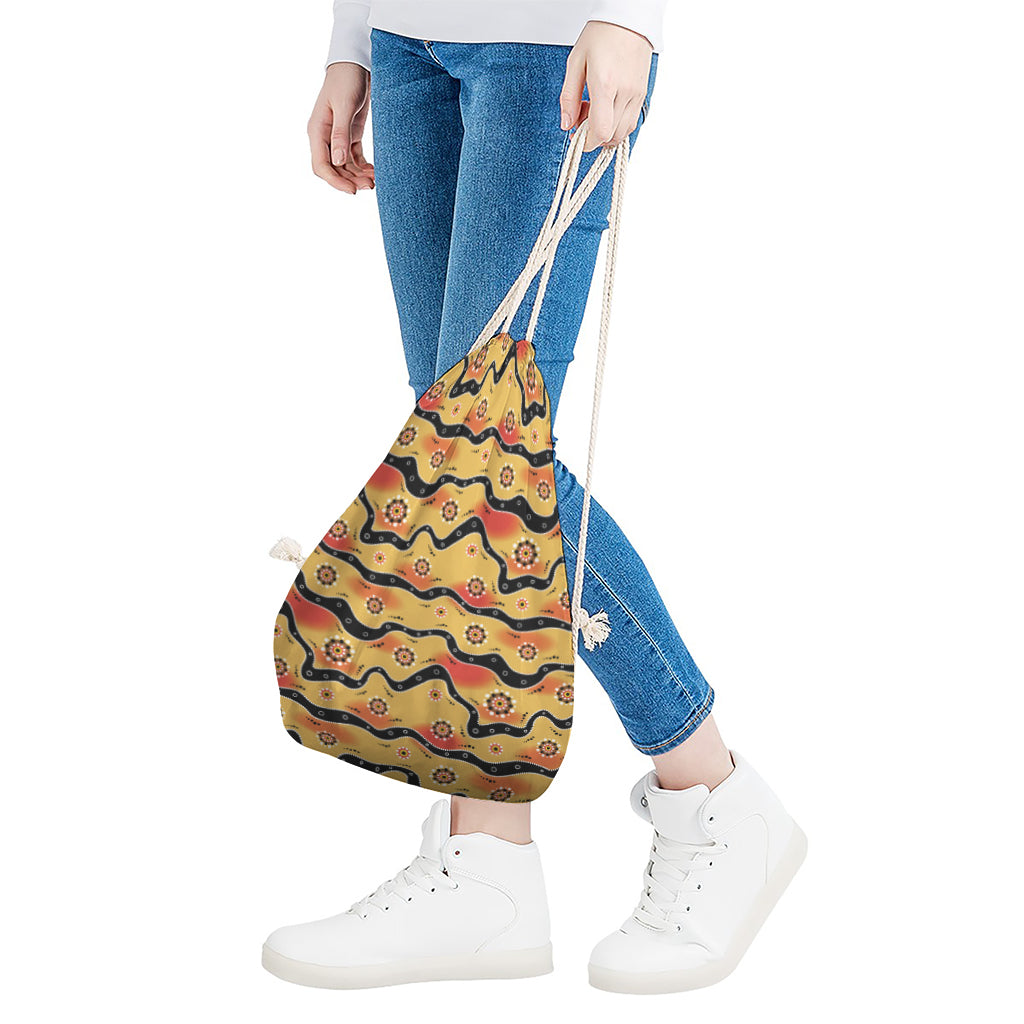Australian Aboriginal Pattern Print Drawstring Bag