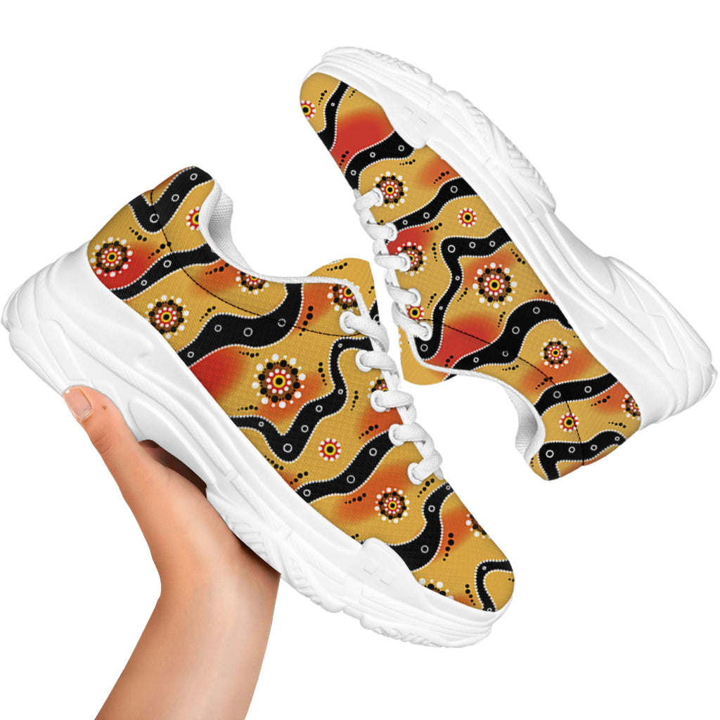 Australian Aboriginal Pattern Print White Chunky Shoes