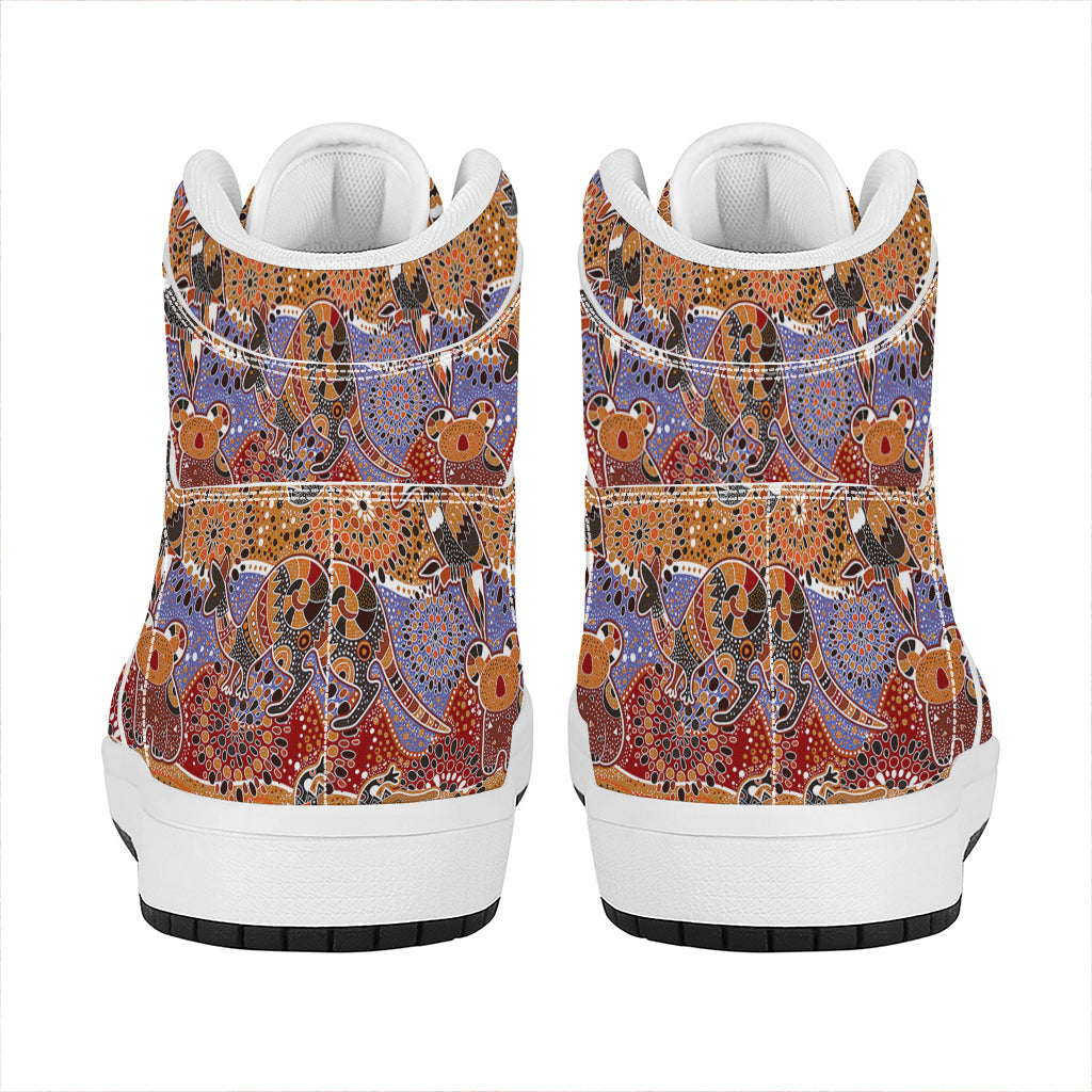 Australian Animals Pattern Print High Top Leather Sneakers