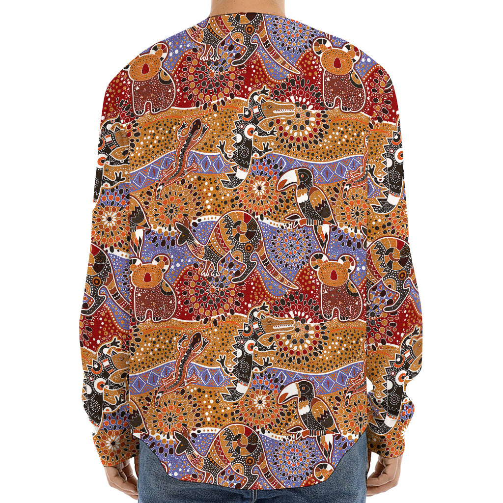 Australian Animals Pattern Print Long Sleeve Baseball Jersey