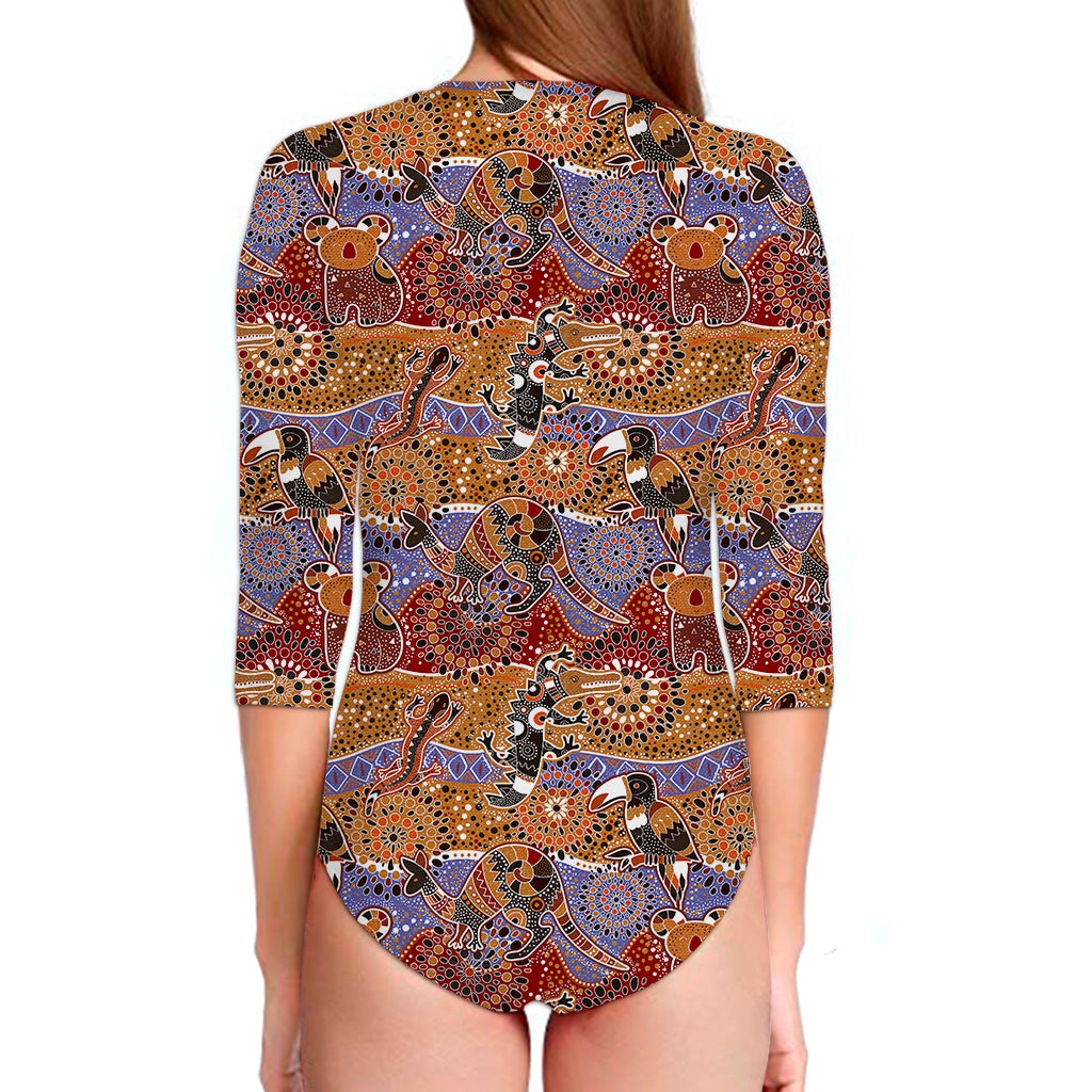 Australian Animals Pattern Print Long Sleeve Swimsuit