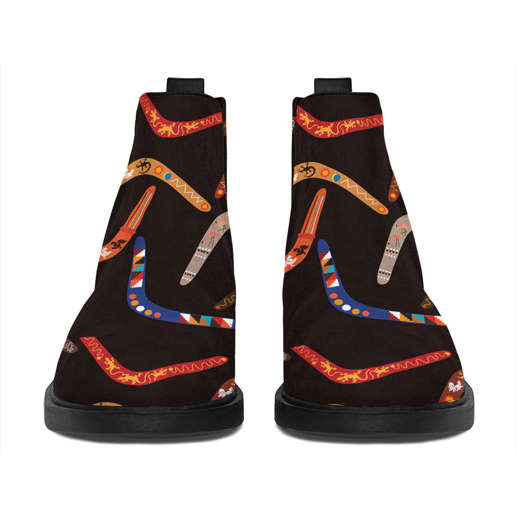 Australian Boomerang Pattern Print Flat Ankle Boots
