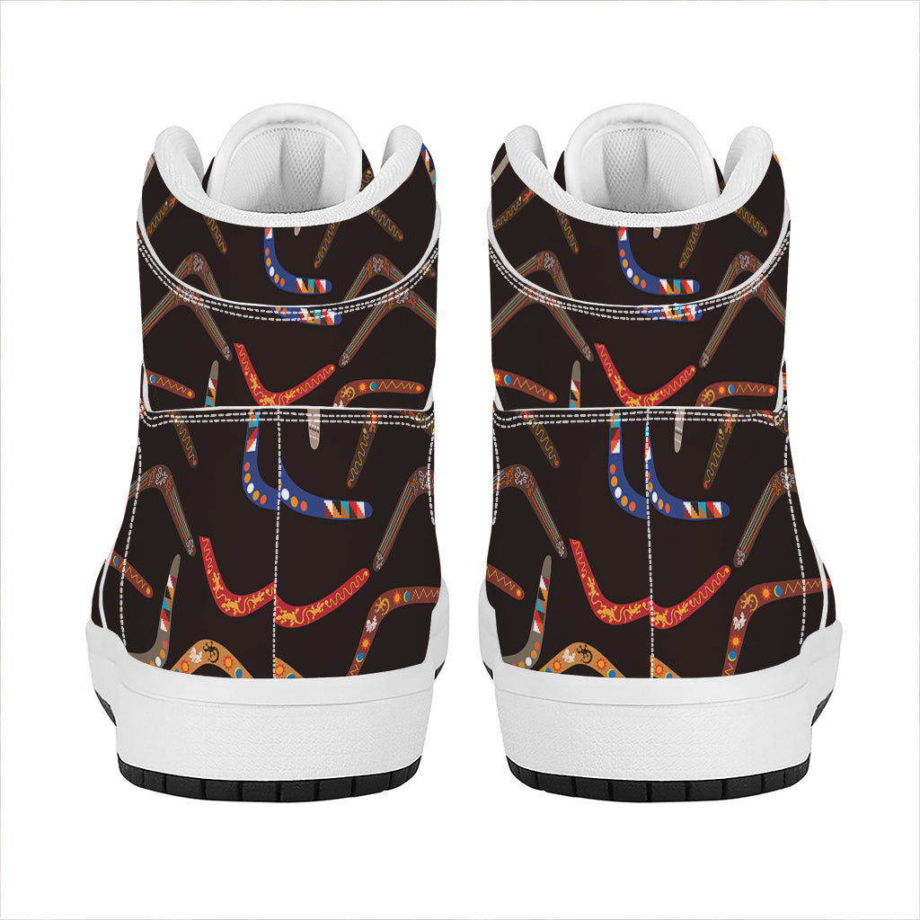 Australian Boomerang Pattern Print High Top Leather Sneakers