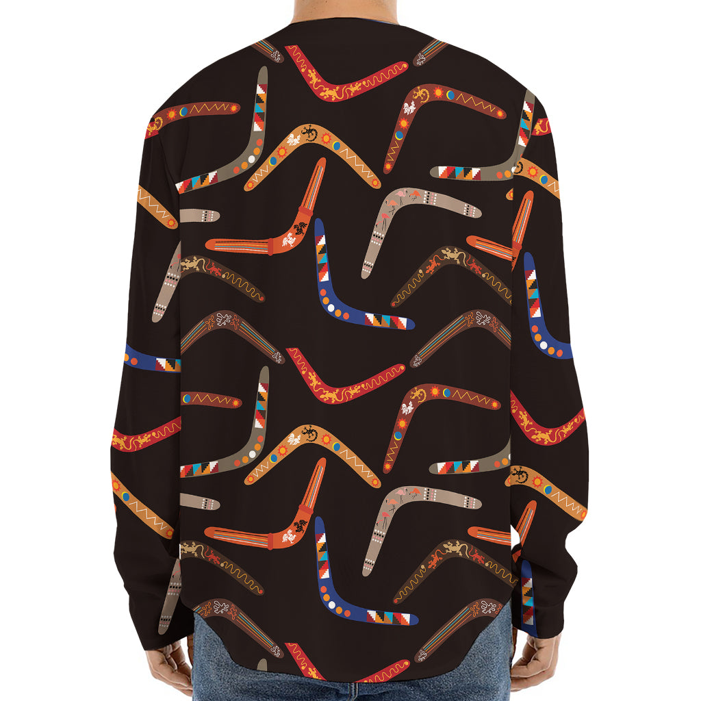 Australian Boomerang Pattern Print Long Sleeve Baseball Jersey