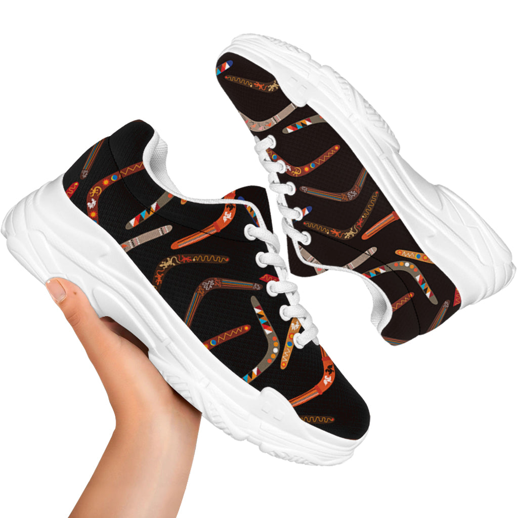 Australian Boomerang Pattern Print White Chunky Shoes