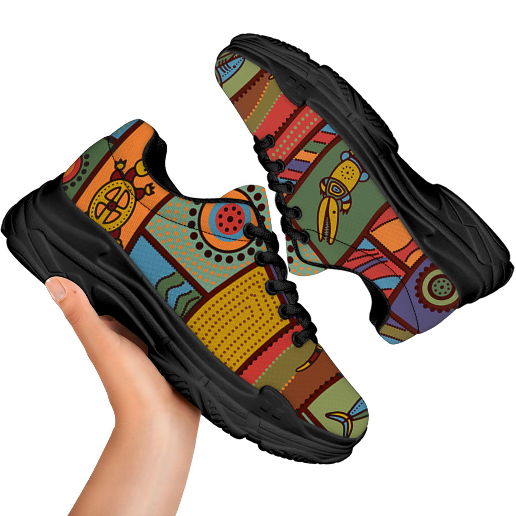 Australian Ethnic Pattern Print Black Chunky Shoes
