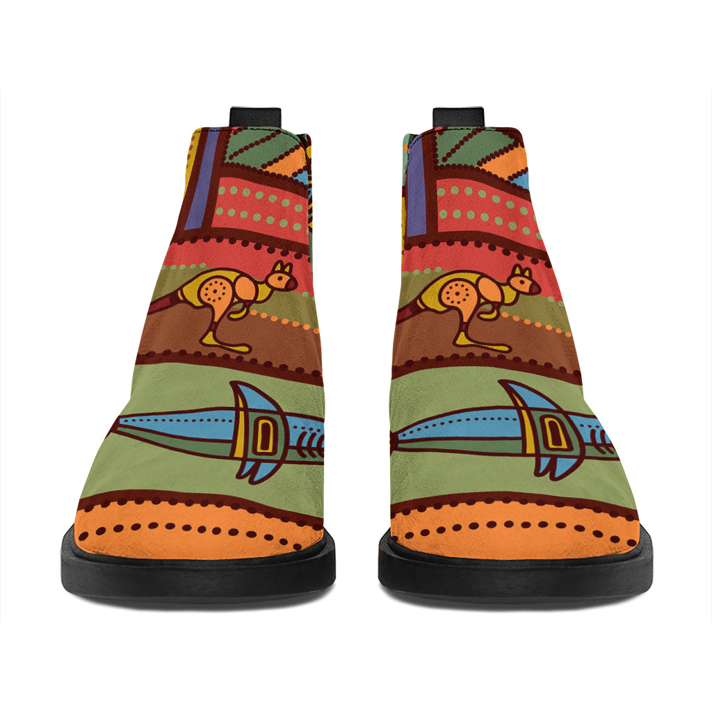 Australian Ethnic Pattern Print Flat Ankle Boots