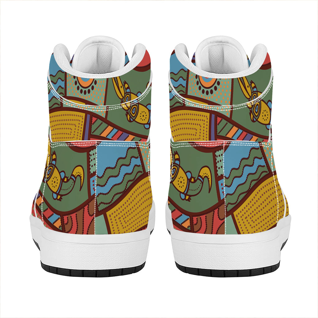 Australian Ethnic Pattern Print High Top Leather Sneakers
