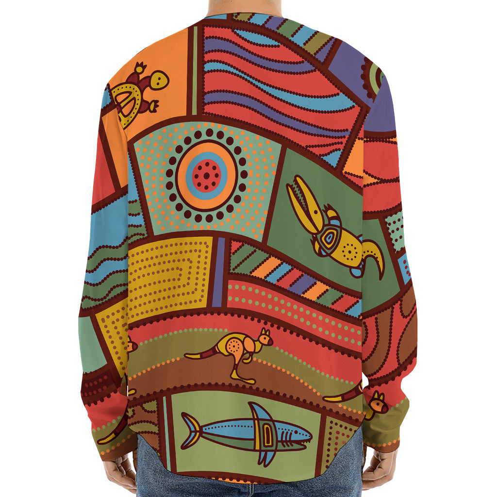 Australian Ethnic Pattern Print Long Sleeve Baseball Jersey