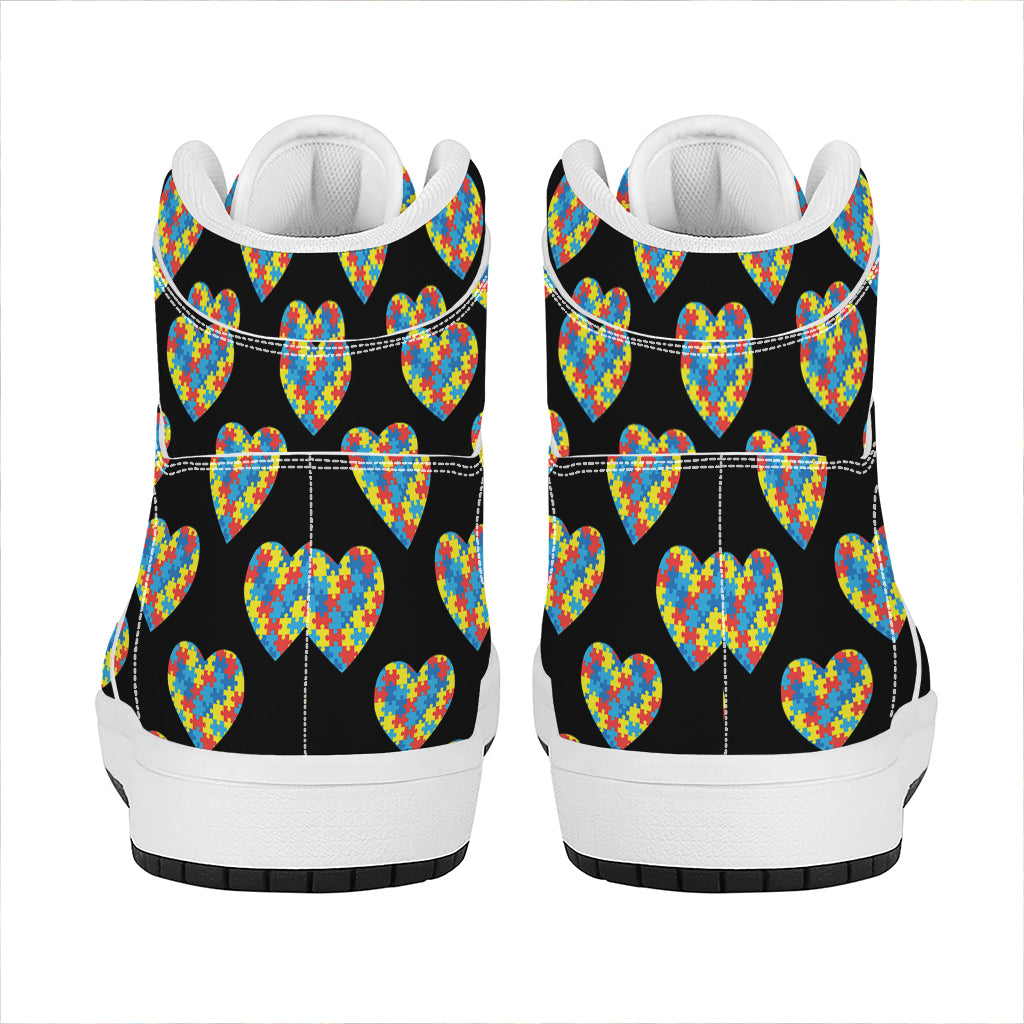 Autism Awareness Heart Pattern Print High Top Leather Sneakers