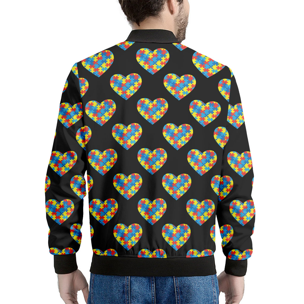 Autism Awareness Heart Pattern Print Men's Bomber Jacket