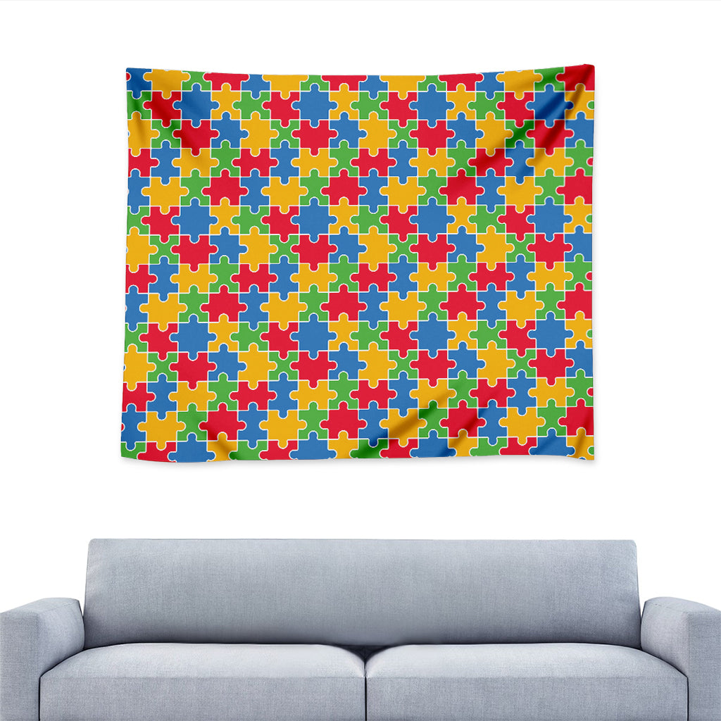 Autism Awareness Jigsaw Pattern Print Tapestry