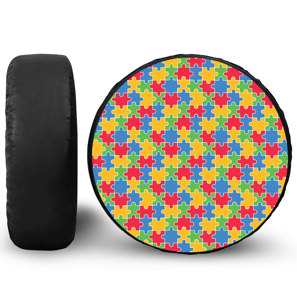 Autism Awareness Jigsaw Pattern Print Tire Cover
