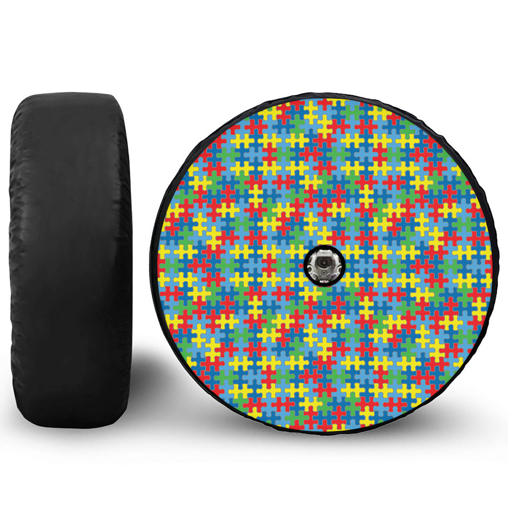Autism Awareness Jigsaw Print Tire Cover With Camera Hole