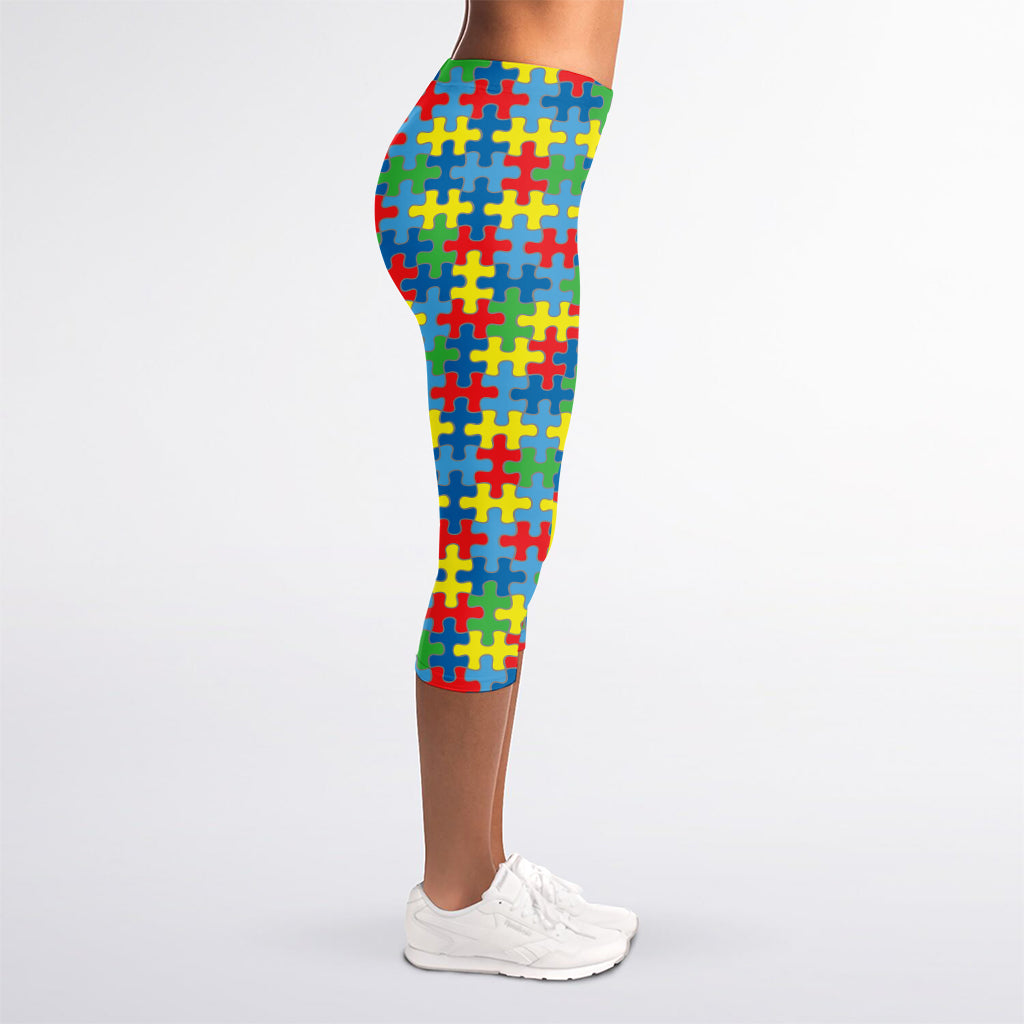 Autism Awareness Jigsaw Print Women's Capri Leggings