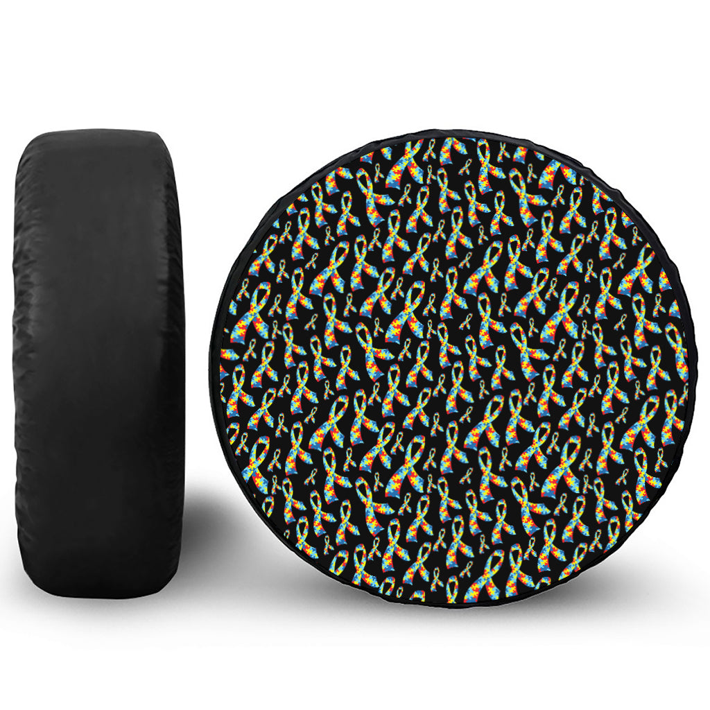 Autism Awareness Ribbon Pattern Print Tire Cover