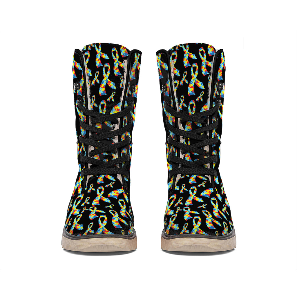 Autism Awareness Ribbon Pattern Print Winter Boots