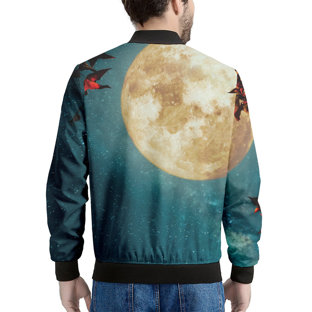 Autumn Full Moon Print Men's Bomber Jacket