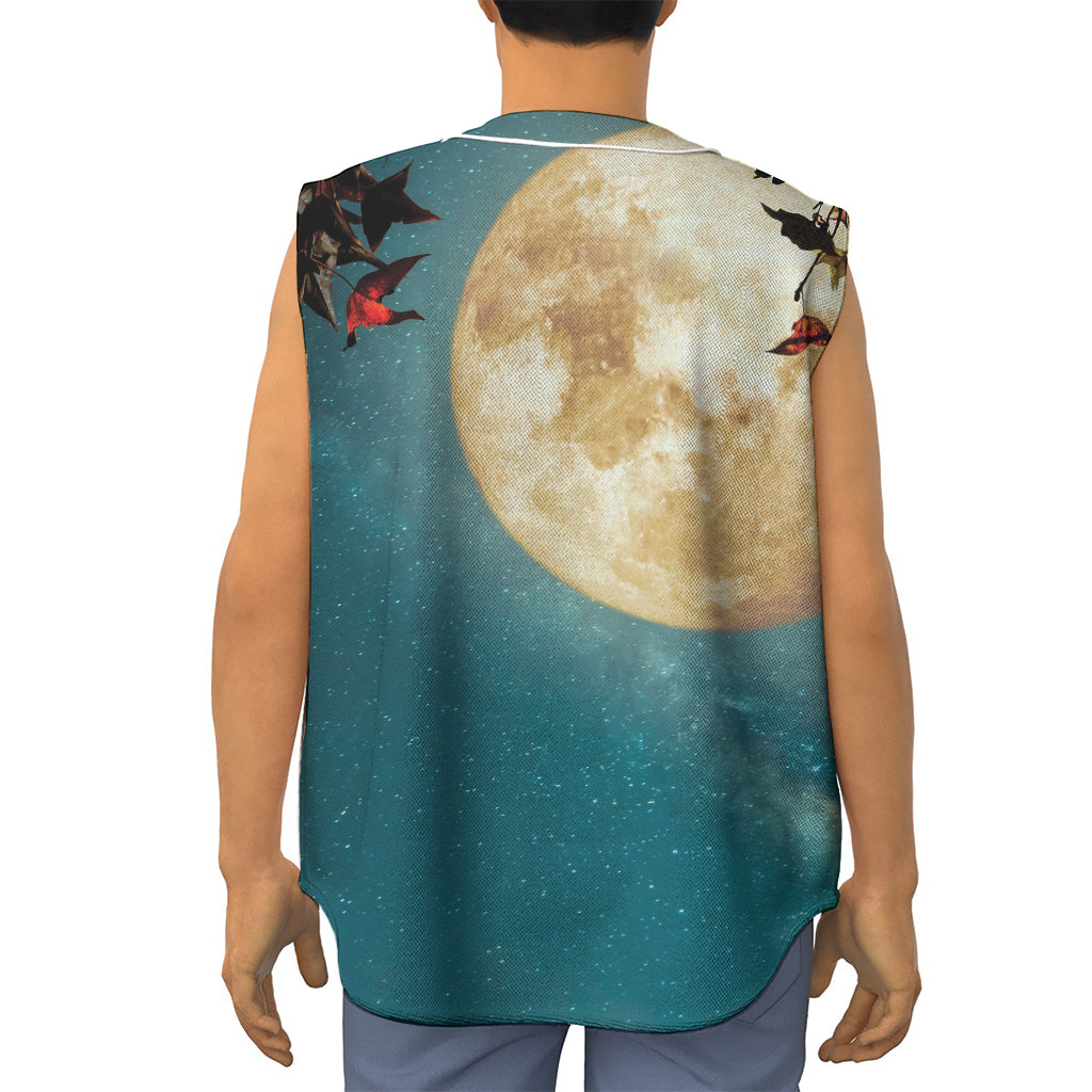 Autumn Full Moon Print Sleeveless Baseball Jersey
