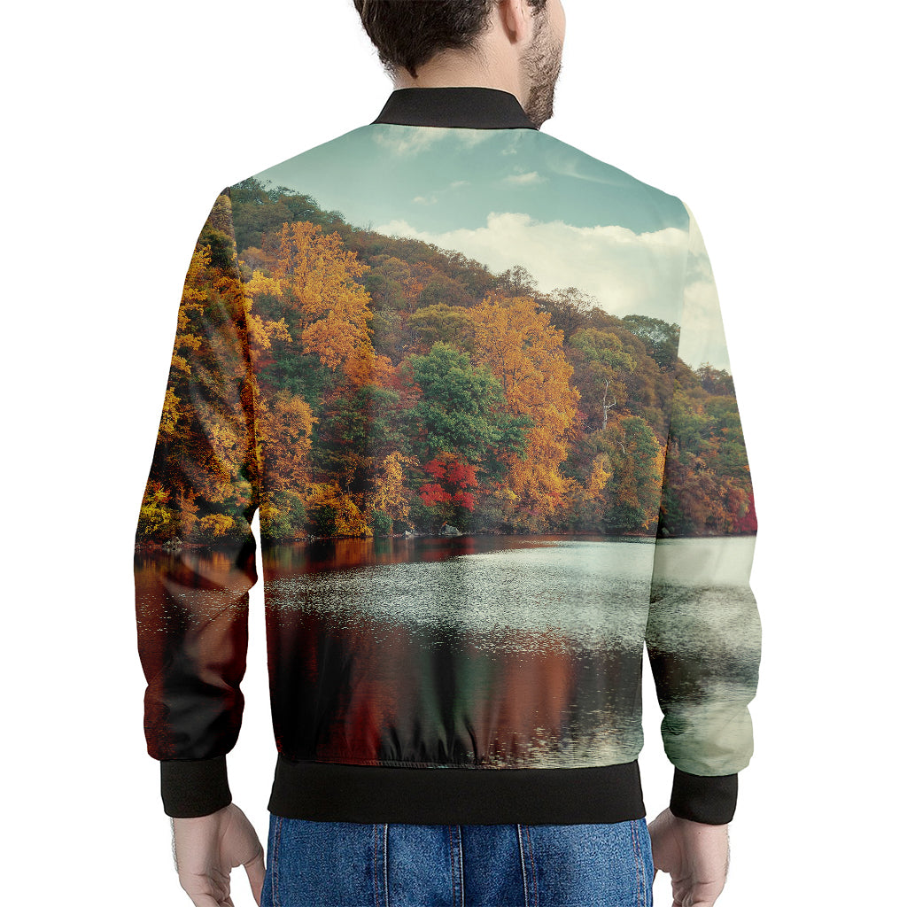 Autumn Lake Print Men's Bomber Jacket