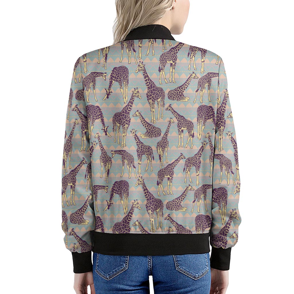 Aztec Giraffe Pattern Print Women's Bomber Jacket
