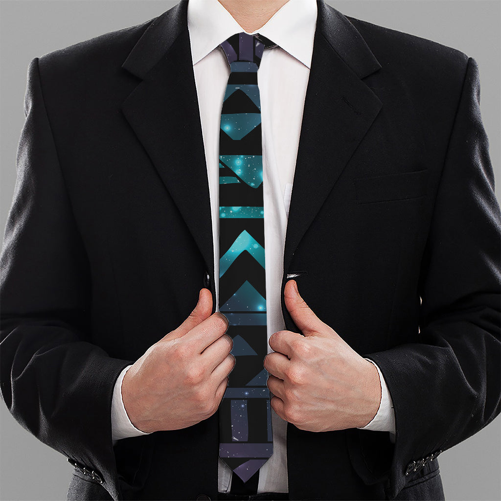 Aztec Tribal Galaxy Pattern Print Necktie