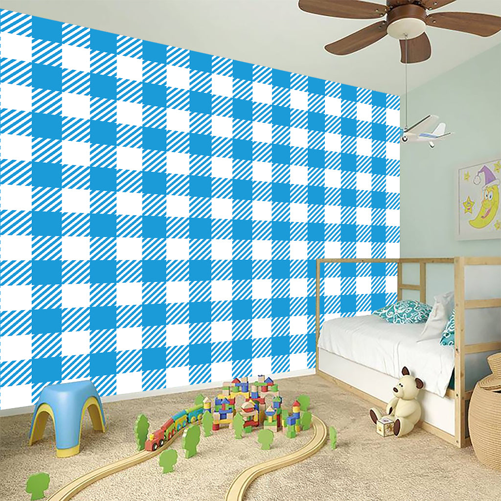 Azure Blue And White Gingham Print Wall Sticker