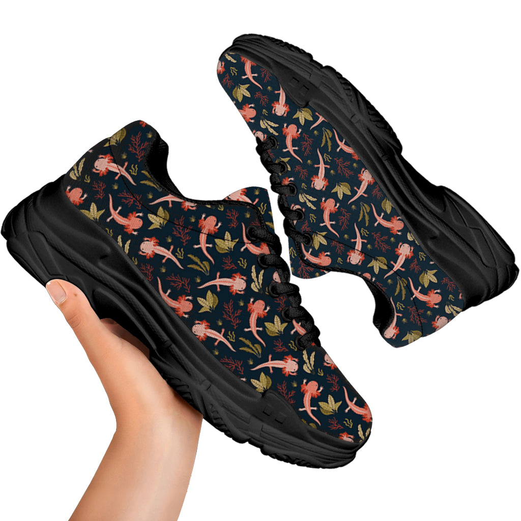 Baby Axolotl Pattern Print Black Chunky Shoes