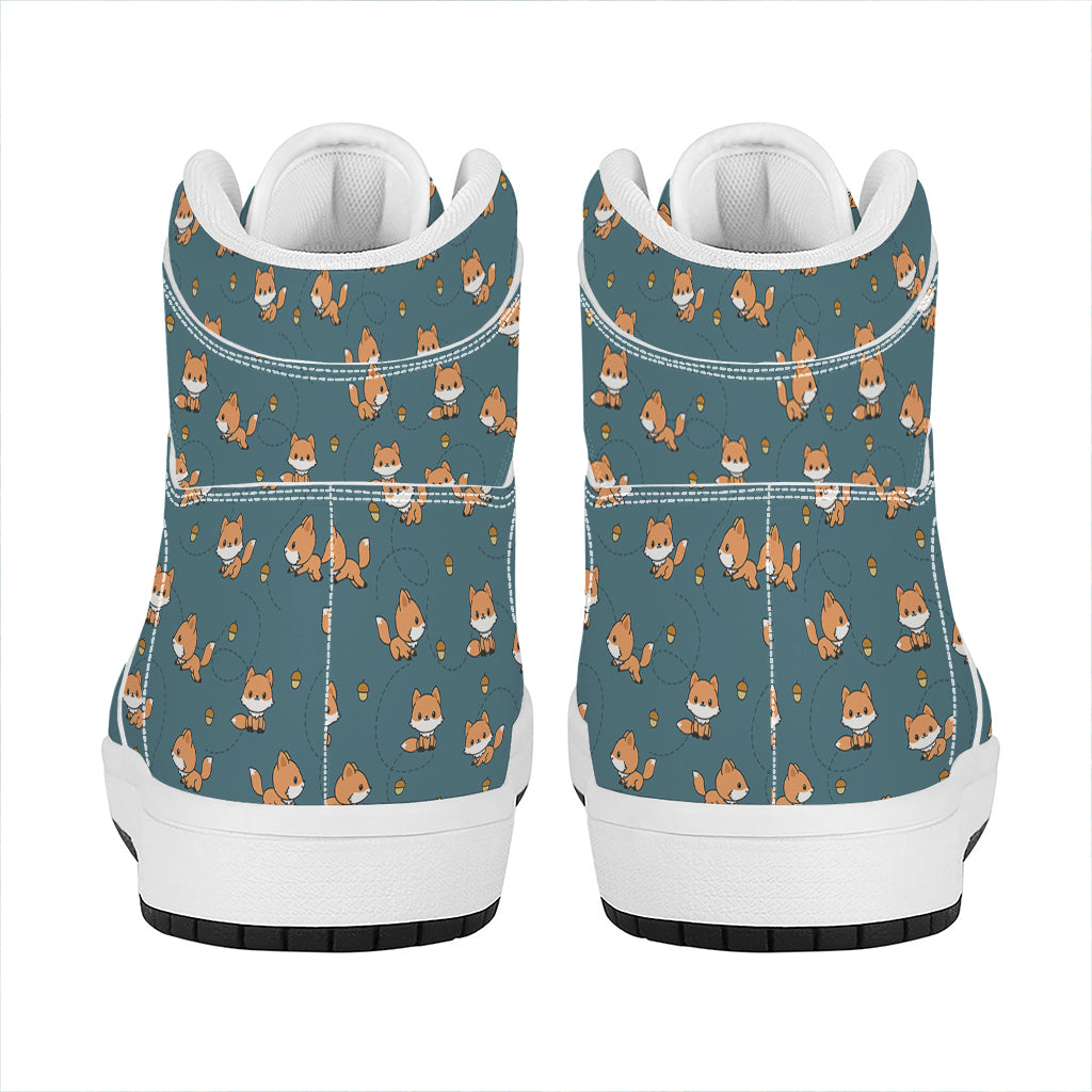Baby Fox Pattern Print High Top Leather Sneakers